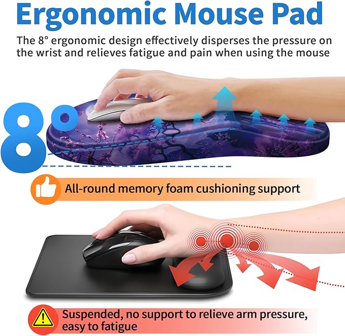 Ergonomic Mouse Pad with Wrist Rest Support, Mousepad with Comfortable Memory Foam Wrist Rest and Non-Slip PU Base for Pain Relief, Computer, Laptop, Office, Home (Moonlit Night)