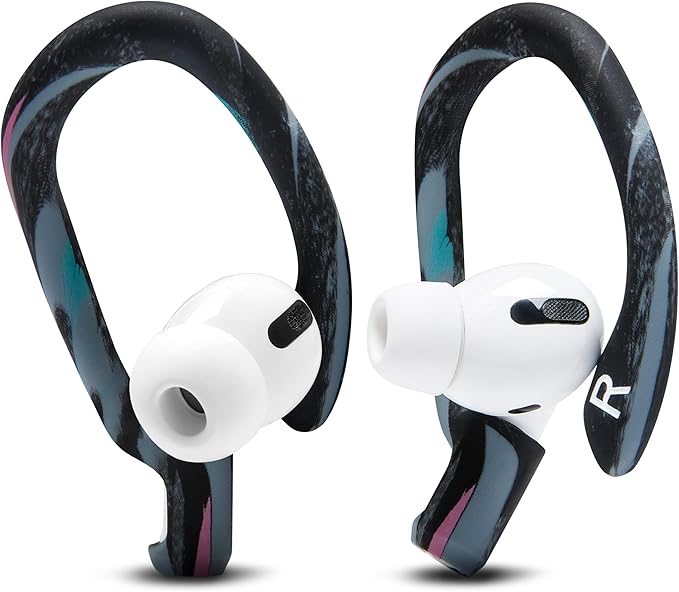 WC HookZ - Patented Upgraded Over Ear Hooks for AirPods Pro 1, 2 & AirPods 1, 2 & 3- Two Size Pairs Included in Package, Unique Left & Right Hook, Made by Wicked Cushions | 90's Black