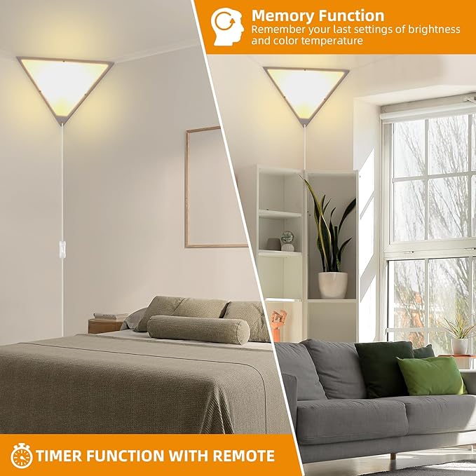 2 Pack Corner Light with 9W LED Bulb and Remote, 3 Color Temperature Corner Lamp, Dimmable Plug in Pendant Lights for Ceiling with Acrylic Shade, Plug in Ceiling Light for Living Room, Bedroom