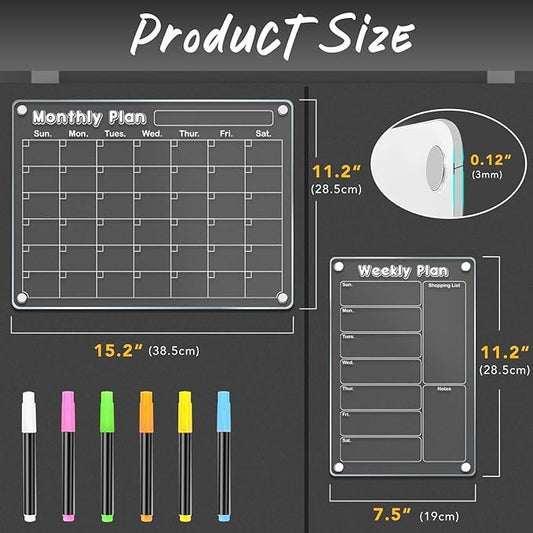DIYMAG Planning Pads 3Pack Acrylic Magnetic Dry Erase Calendar for Fridge,15"x11" Set 2025 Magnetics Weekly Monthly Memo Planner Board for Refrigerator with 6 Colors Markers