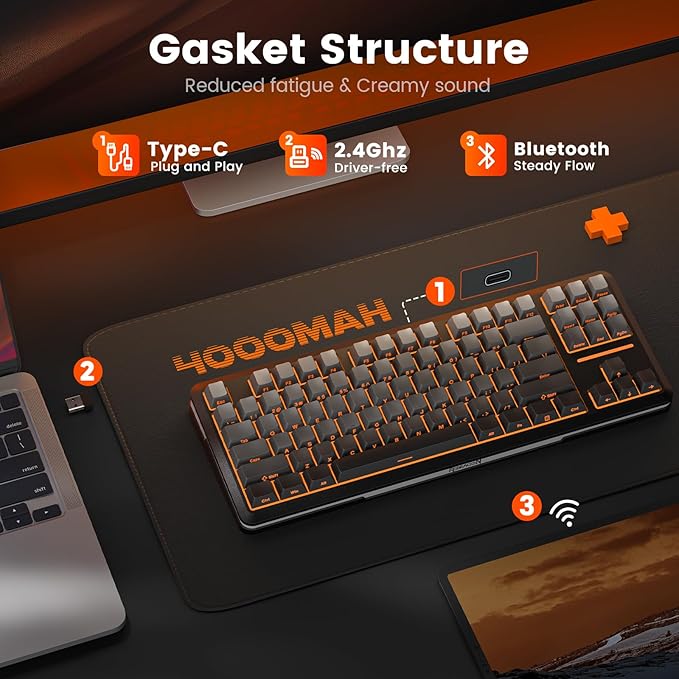 Redragon Wireless Mechanical Keyboard,3-Modes Bluetooth Gasket Hot Swappable TKL RGB Custom Keyboard,Pre-lubed Switches,Side Printed PBT Gradient Keycaps, South-Facing LEDs Socket