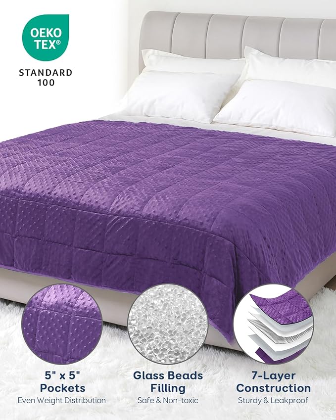 Kivik 20 lbs Weighted Blanket for Adults, Minky Dot Cooling Heavy Blankets Throw, Ultra Soft Breathable Weighted Comforter, Washable, 60"x80" Queen Size, Purple