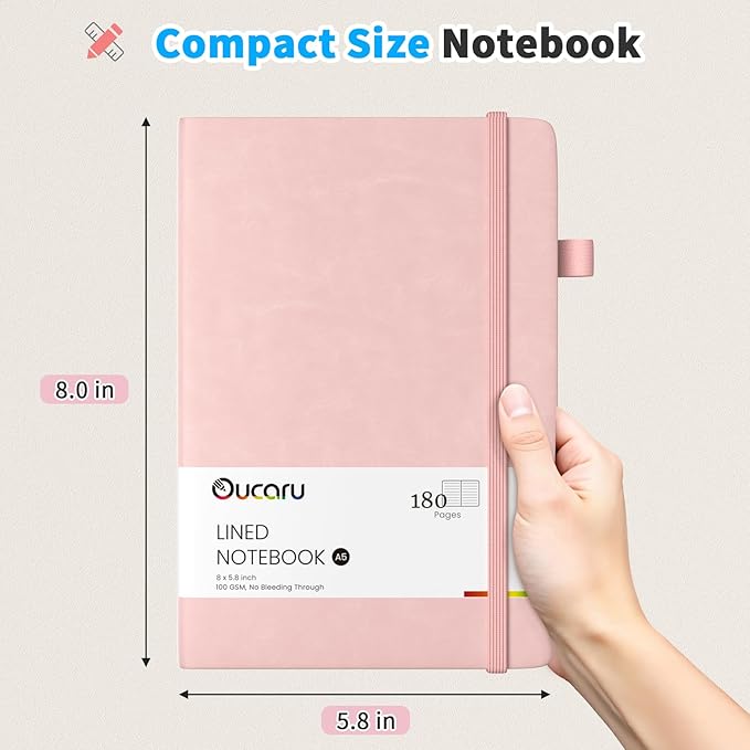 Oucaru Lined Journal Notebook, 4 Pack, 180 Pages, A5 Journals for Writing, 100 GSM Thick Paper, Small Notebooks Daily Journal for Women Men Work, Business, School, Travel Supplies