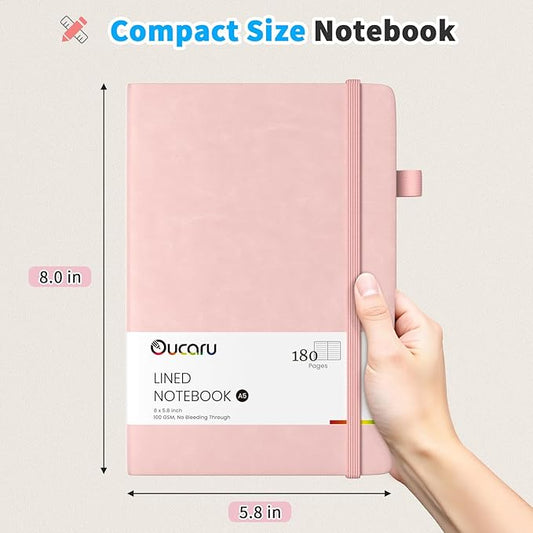 Oucaru Lined Journal Notebook, 4 Pack, 180 Pages, A5 Journals for Writing, 100 GSM Thick Paper, Small Notebooks Daily Journal for Women Men Work, Business, School, Travel Supplies