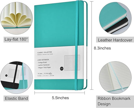 Coopay 6 Pack A5 Journal Notebooks Bulk, 160 Pages, 100GSM Thick Paper, 8.3 x 5.5 inch Hardcover Lined Leather Journals for Writing Office School Business Work Men Women (Black/Brown/Green)