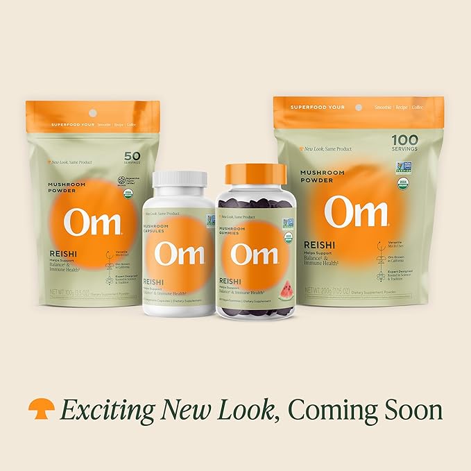 OM MUSHROOM SUPERFOOD Reishi Mushroom Capsules Superfood Supplement, 90 Count, 30 Days, Organic Adaptogen for Stress Relief and Immune Health