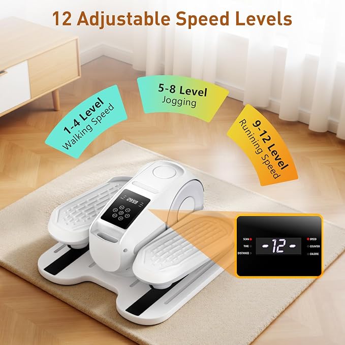 Under Desk Elliptical Exercise Machine,Ellipse Leg Exerciser as Seen on TV,12 Speeds Leg Exerciser While Sitting for Seniors, Portable Electric Seated Foot Pedal Exerciser for Home Office