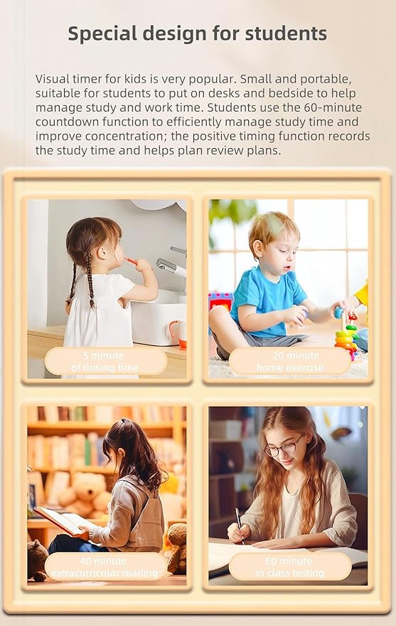 Digital Alarm Clock Night Light Visual Timer, LCD Time Reminder with 3 Alarms, Snooze,Temperature Display, Ideal for Family Education Teaching and Time Management Gifts for Kids (Color Purple)