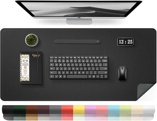 Leather Desk Pad Protector, 39.4'' X 17'' Large Mouse Pad, Office Desk Mat, Non-Slip PU Leather & Suede Base Desk Blotter, Laptop Desk Pad, Desktop Mat for Office Home, Black