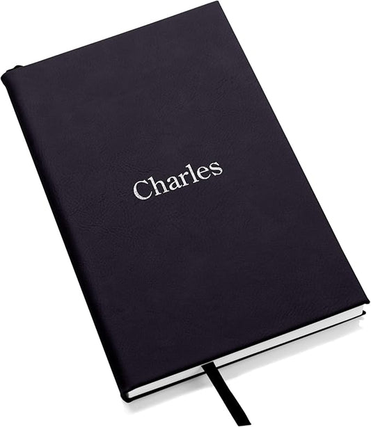 Lifetime Creations Personalized Journal Notebook (Black) - Customized Hardcover Vegan Leather Writing Notepad, Business Meeting Hard Cover Note Book Gift for Professionals