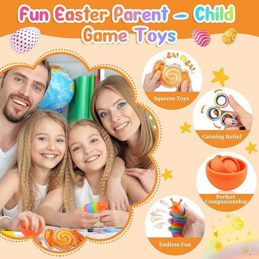 Cevioce 5Pcs Fidget Toys Adults Pack,Easter Basket Stuffers for Teens Boys,Autism Sensory Toys with Fidget Spinner Slug Magnetic Rings,Squishy Fidget Toys ADHD Stress Relief,Party Favor for Kid-O