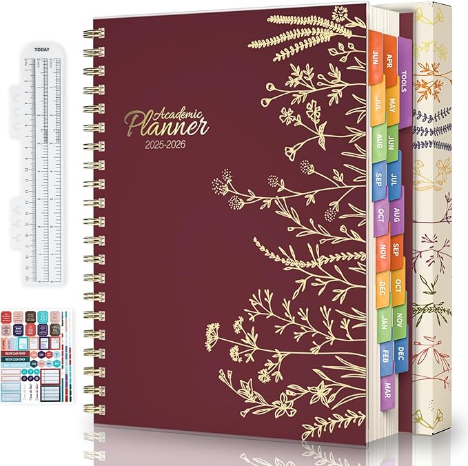 Jun 2025-Dec 2026 Academic Monthly Weekly Daily Planner for School, 19 Months Calendar 25-26 Planning Book with Colorful Tabs, 8.5" x 11" Mid Year College Organizer for Student Teacher (Bordeaux)