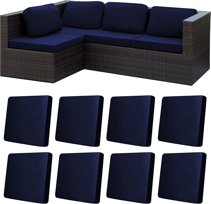 8Pcs Stretch Patio Cushion Covers,Outdoor Couch Covers Replacement,Outdoor Couch & Sofa Slipcovers,for Patio Furniture Cushion Covers,Washable Reusable urniture Protector (Navy Blue,Cover Only)