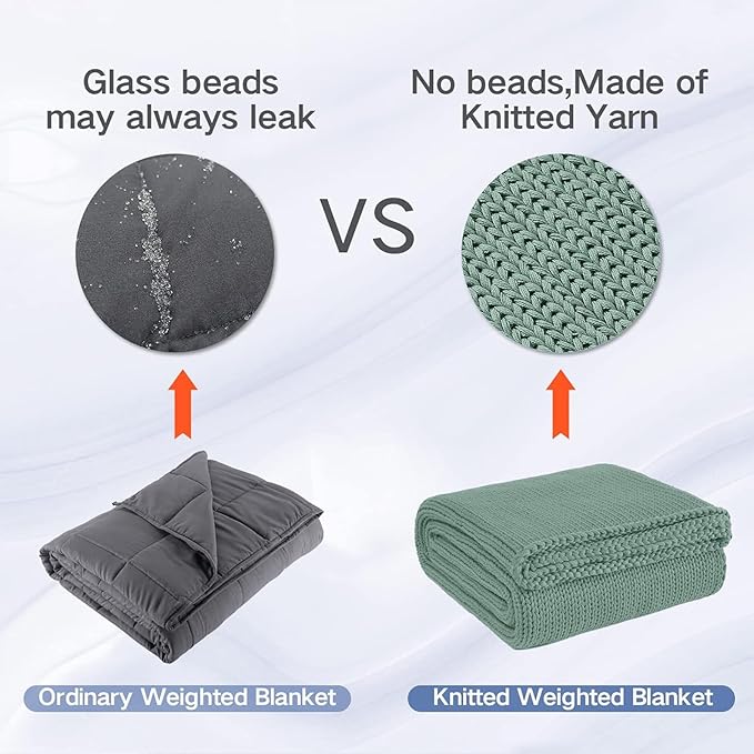 Guohaoi Knitted Weighted Blanket Kids (Haze Green 50"x60" 7lbs) No Beads Cooling Heavy Blanket, Home Decor Breathable Chunky Knit Throw Blanket for All-Season Use