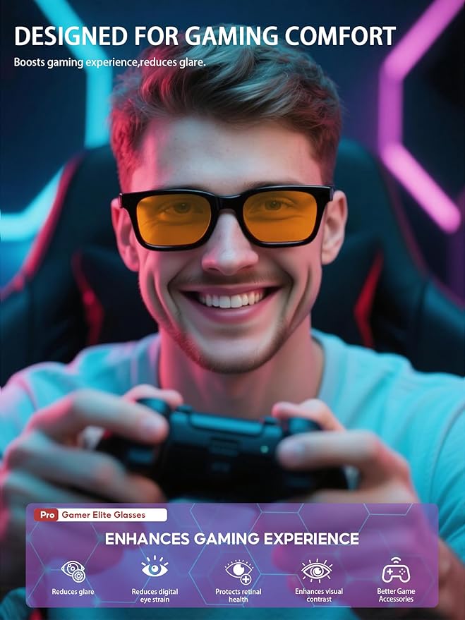 Blue Light Glasses for Men Woman, Anti Blue Light Blocking Glasses with Amber Lens for Computer Screen Monitor Gaming Better Sleep Reduce Eye Strain Gamer Glasses