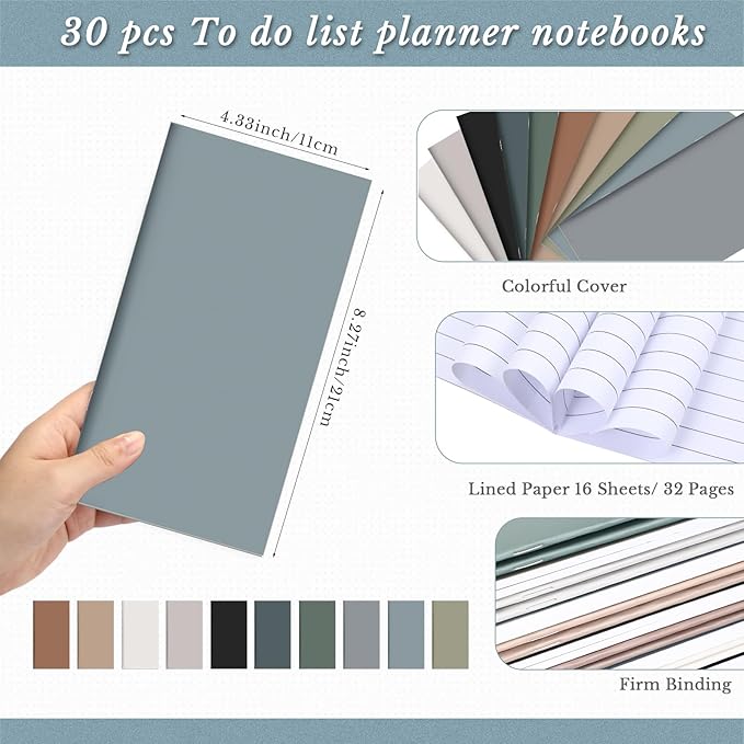 Qilery 30 Pcs 2025-2026 Daily Weekly Planner Bulk Christmas Employee Appreciation Gifts Small Pocket Journal to Do List Goals Notepad for Coworkers Teacher Students Team (Neutral Color)