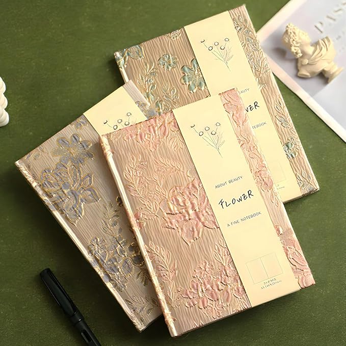 Hardcover Journal, Flower Notebook, A5, 6x8, Lined Pages, Lay-flat, Beautiful Journal for Women, Journal for Writing, Personal Notebook, Self Care Journal, Plum Blossom, Pink, Wintersweet