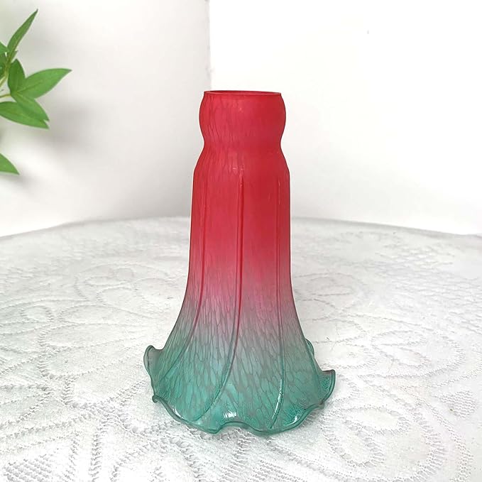 Bieye LS70 Lily Flower Blown Glass Lampshade (Red Cyan, Opening I.D. 1.26" x O.D. 1.5")
