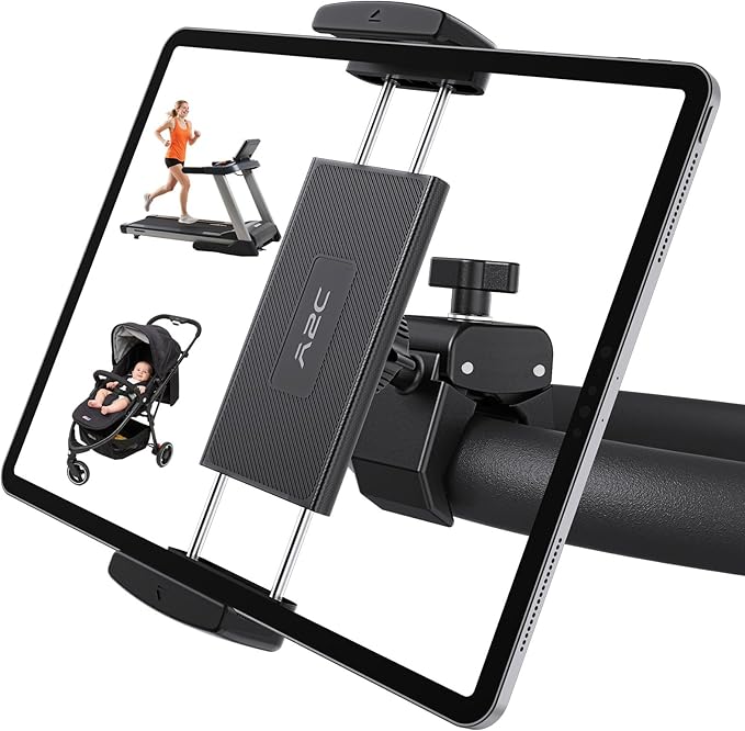 A2C Universal Tablet Mount for Peloton Bike - Adjustable Clamp Handlebar iPad Holder Fit Treadmill, Exercise Bike, Spin Bike, Stroller (0.5-1.65" Tube), Compatible for 4.7-13" Phones & Tablets