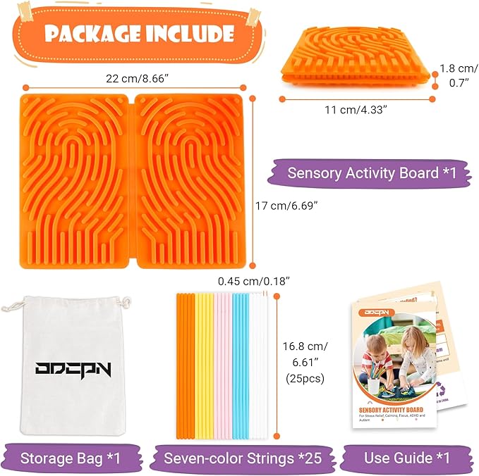 Sensory Activity Board, Four-Sided Silicone Sensory Fidget Toy, Promotes Parent-Child, Suitable for Autism, Calming, ADHD, Great for Children 3+ & Adults, Includes Portable Travel Bag and 25 (Orange)