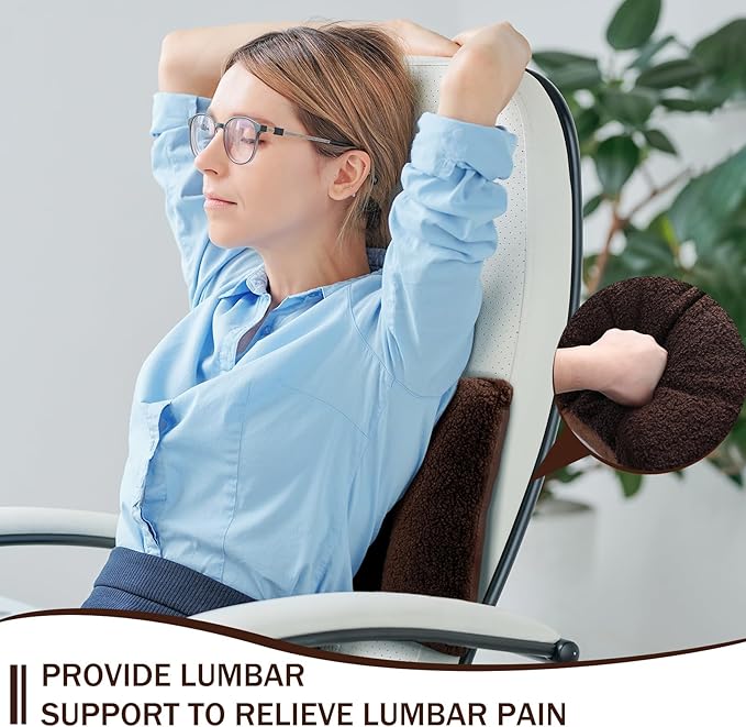 Queekay Fleece Lumbar Support Pillow 3 Section Back Pillow Office Chair for Back Support Comfortable Lumbar Cushion for Car Seat Pain Relief Sofa Rest(Coffee)