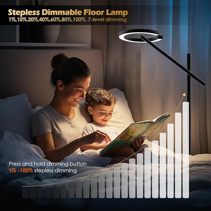 GLOWRIUM Therapy Light Floor lamp 12000 Lux, Happy Therapy lamp Stepless Dimmable 2700-6500K, LED UV-Free Happy lamp, Sunlight lamp Modern Bright Floor Lamp for Living Room Bedroom Office (H1B)