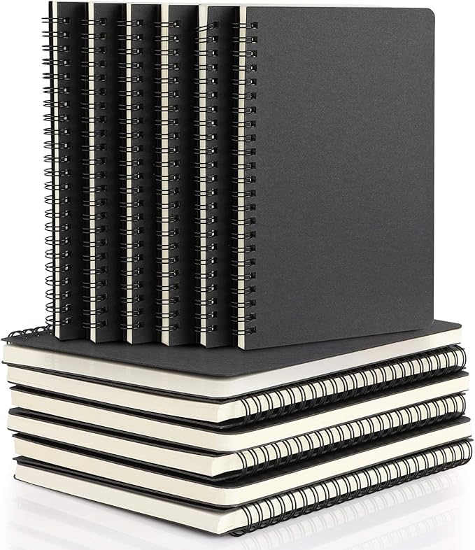 EUSOAR Spiral Notebook, A5 12packs 5.5"X8.3" 120 Pages Lined Travel Writing Notebooks Journal, Memo Notepad Sketchbook, Students College Office Business Subject Diary Ruled Book Journal-Black Cover