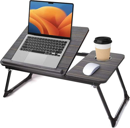 Lap Desk for Couch/Sofa/Floor, 5-Angle Adjustable Bed Desk with Foldable Legs &Cup Holder, Light Weight Bed Tray Table for Writing/Eating/Reading, Portable Laptop Stand for Adults, Kids
