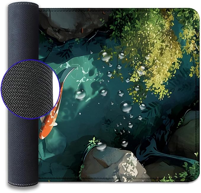Japanese Koi Carp Fish Desk Pad Mouse Pad,Large Gaming Mouse Mat with Stitched Edges,Non-Slip Rubber Base Mous Mat for Office,Computer,Keyboard,Laptop and Home Desk Pad(27.5X11.8 in)