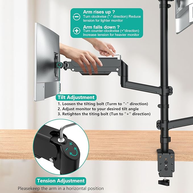 WALI Triple Monitor Mount for 13-32 inch Screens, Taller 3 Monitor Desk Mount, up to 19.8lbs, 31.9 inch Height Max, Adjustable Gas Spring Triple Monitors Stand, VESA 75/100mm (GSDM003S), Black