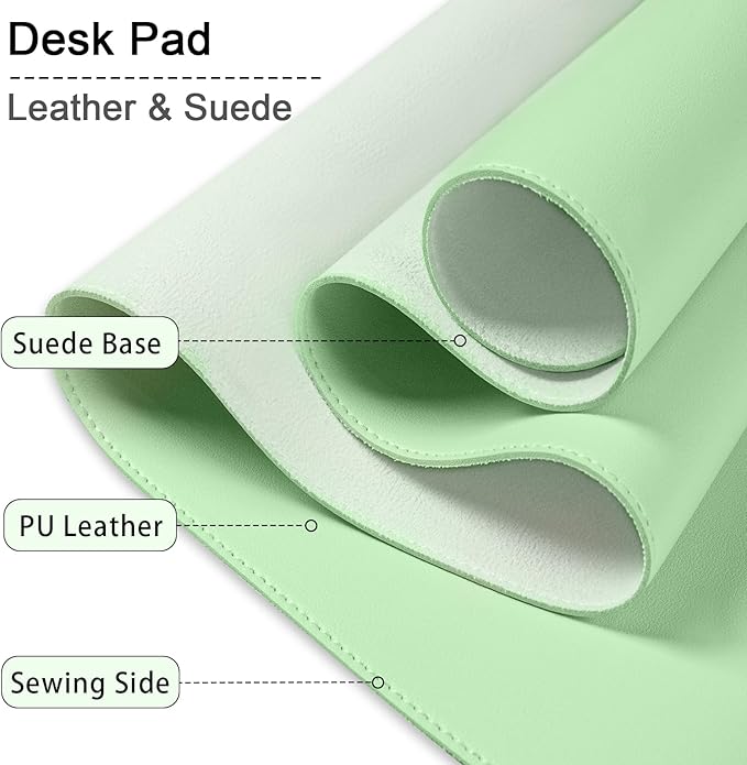 47.2" x 23.6" Large Desk Pad - Non-Slip PU Leather Pad, Mouse & Keyboard Mat, Waterproof Writing Mat, Light Green