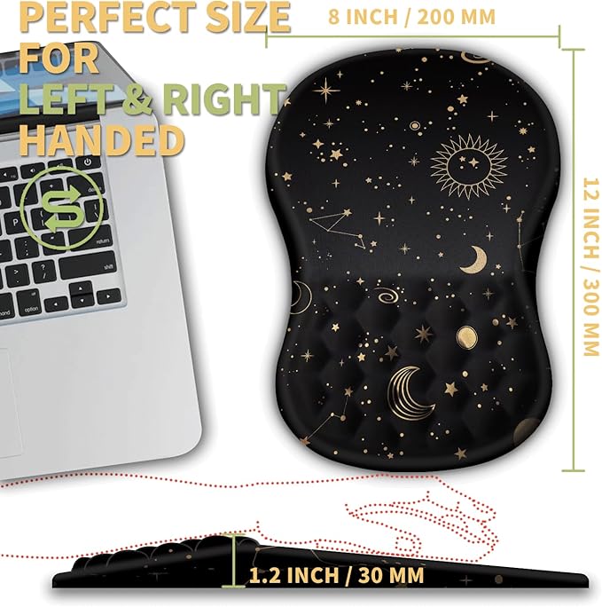 Ergonomic Wrist Rest Support Mouse Pad, Massage Design Relief Carpal Tunnel Pain, Entire Memory Foam Non-Slip, Computer Mouse Pads for Wireless, Starry Sky
