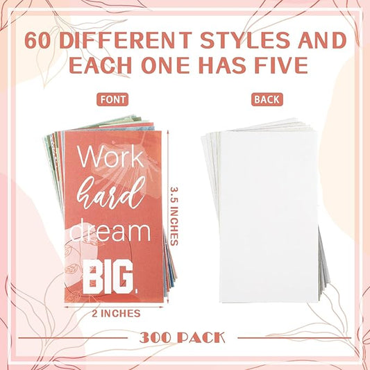 Jinei 300 Inspirational Affirmation Cards Positive Motivational Cards Small Mini Encouragement Quotes for Women Church End of the Year Teacher Gifts(Bohemian)