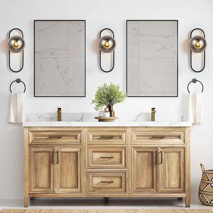 Wall Sconces Set of Two,Matte Black Wall Light Sconces with Grey Globe Glass Shade for Living Room and Bedrooms