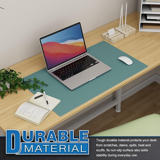 K KNODEL Small Office Leather Desk Mat, Mouse and Keyboard Pad, Computer and Laptop Mat, Desktop Protector and Cover, Writing Pad and Blotter (23.6"x13.8", Green)