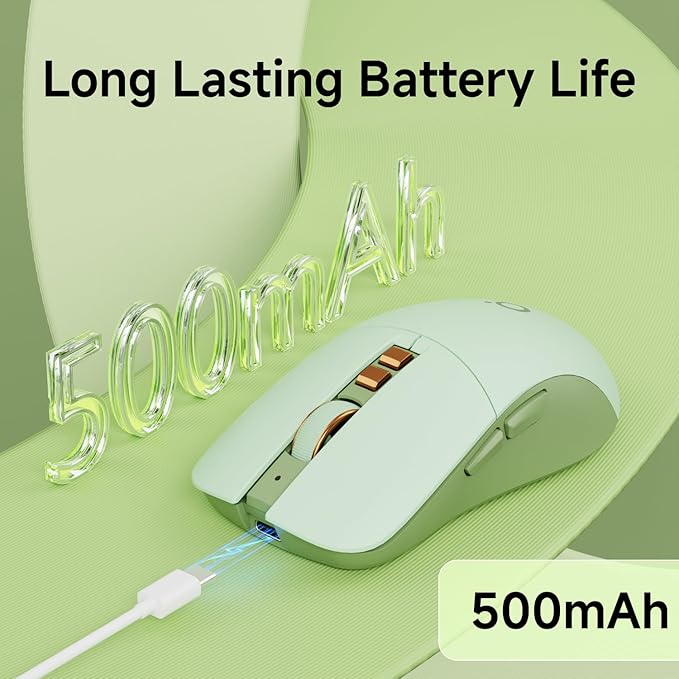 EWEADN G309 Wireless Computer Mouse,2.4G&Bluetooth Ergonomic Cordless Mice with 4000 DPI,5 Adjustment Levels,Cute and Portable Mouse for Laptops, PC and More,7 Buttons Office USB Mice-Green