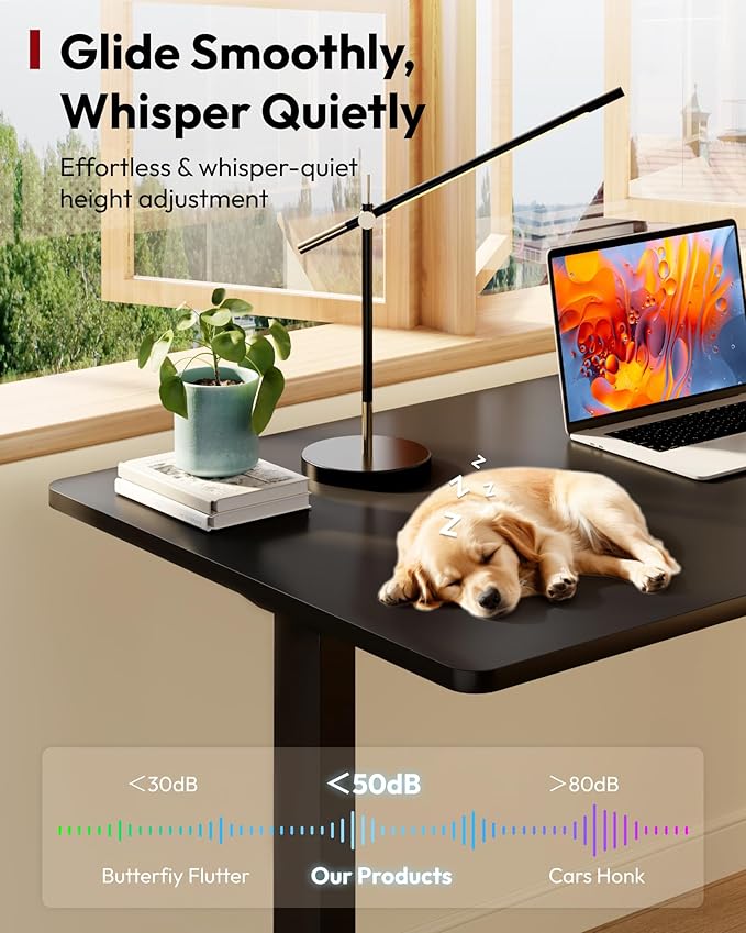 SANODESK Electric Standing Desk 48 x 24 Inches Whole-Piece Desktop Height Adjustable Stand Up Desk w/6-Button Controller Ergonomic Computer Desk for Home Office, Black Frame + Black Tabletop