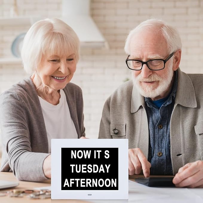 Digital Dementia Alarm Clock 8 inch Large Display, Electronic Calendar Clock with Day and Date for Elderly,3 Time Period Oversized Character Drug Reminders Clock for Dementia Elderly Patients
