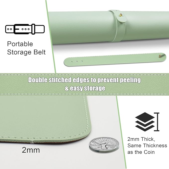 Dual-Sided Desk Pad, Natural Cork & PU Leather Mouse Pad for Desk, Desk Pad Protector, Non-Slip Desk Mat for Office and Home Work, (Light Green, 23.6" x 13.7")