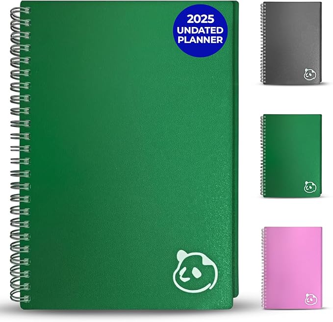 Panda Planner 2025-2026 Undated Daily Planner 5.75" x 8.25" – 90-Day Spiral Productivity & ADHD Planner with Hourly Schedule, Habit Tracker, To-Do List & Monthly Calendar – Panda Journal for Home & Office (Green)