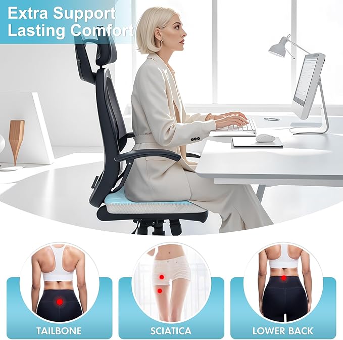Seat Cushions for Office Chairs,Ultra Thick(2.5" Inch) Dual-Layer Gel &Memory Foam Wheelchair Cushions for Long Sitting, Non-Slip Cover Chair Seat Pads for Office, Computer Desk,Car & Truck