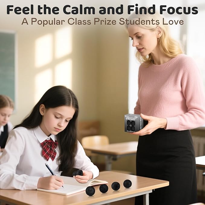 Magnetic Sensory Fidget Balls – 4PC Medium Weighted Textured Silicone Stress Relief Toys for Adults & Teens with ADHD, Autism, Anxiety – Quiet Magnet Fidgets for Desk, Travel, Office & Gifts