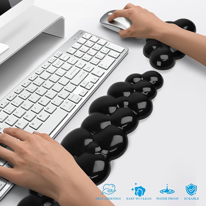 Gel Cloud Keyboard and Mouse Wrist Rest, Cute Wrist Support and Arm Support Keyboard Rest for Keyboard and Mouse Typing Pain Relief，Suitable for Office/Computer/Laptop/Gaming (Transparent Black)