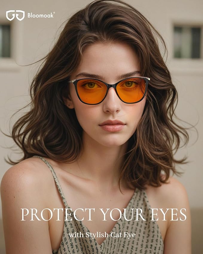 Bloomoak Cat-Eye Blue-Light Glasses | 99% Filter Amber Lens |Oversized frames Make you Look Younger| Sleep & Gaming