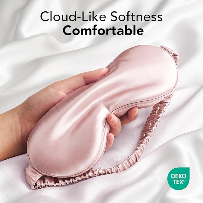 LitBear 100% Pure Silk Sleep Mask, 22 Momme 6A Mulberry Silk Fabric and Filling, Total Light Blocking Eye Mask Sleeping for Women, Men, Side Sleepers, Includes Travel Pouch and Scrunchie