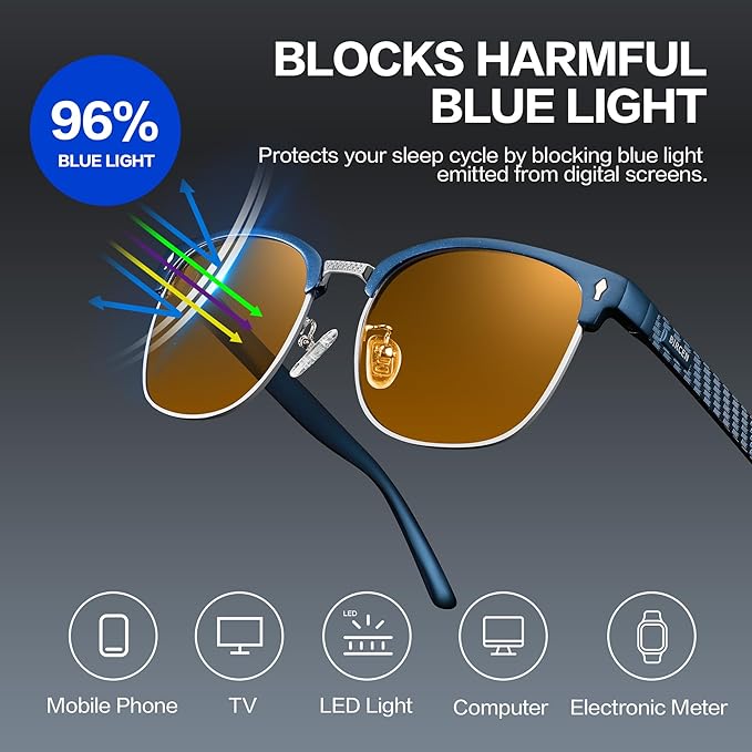 BIRCEN Blue Light Blocking Glasses: Al-Mg Metal Bluelight Computer Clear Glasses for Men Women Anti Eyestrain Office Home