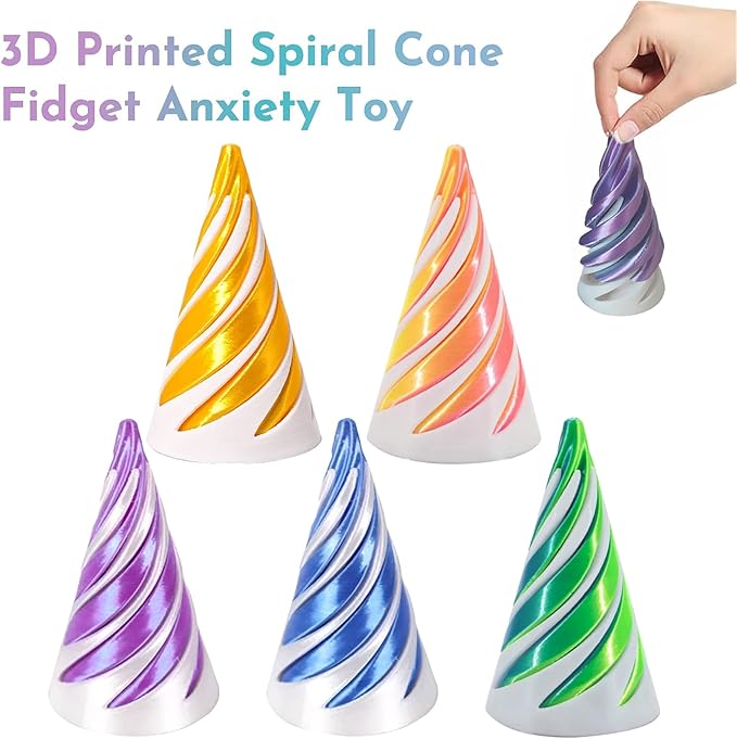 5Pcs Spiral Cone Fidget Toy,Impossible Cone Impossible Pyramid Passthrough Toy,3D Printed Spiral Cone Fidget Toy,Mini Vortex Thread Illusion Desktop Deco Souvenir Gift for Anxiety Relaxing