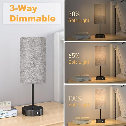 AKASUKI Table Lamp for Bedroom, 3 Way Dimmable Touch Lamp with Dual Charging Station, Small Bedside Lamps for Night Stands, Living Room, Office(LED Bulb Included)