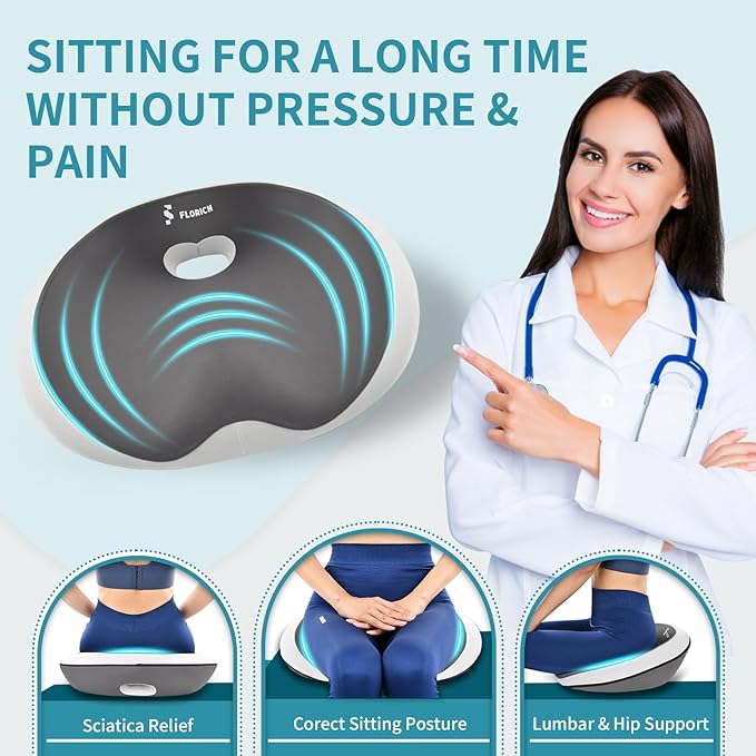 FLORICH Seat Cushion Lumbar Support Pillow for Office Chair, Car Lower Back Support, Ergonomic Desk Chair Pillow for Butt and Back Support of Memory Foam Seat Pad(Grey)