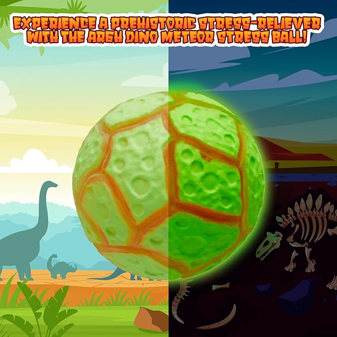 Power Your Fun Arggh Meteor Mini Stress Balls for Kids and Adults - 3pk Squishy Stress Balls Sensory Toys with Dinosaur, Squishy Ball Fidget Toys Tension Relief Squeeze Toy (Pink, Orange, Green)